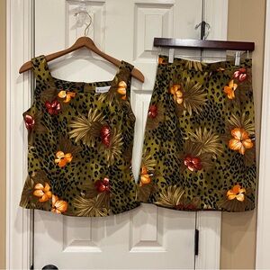 Vintage Y2K 90s Dressbarn Matching Set Tank Skirt Set Hawaii Tropical Animal 8